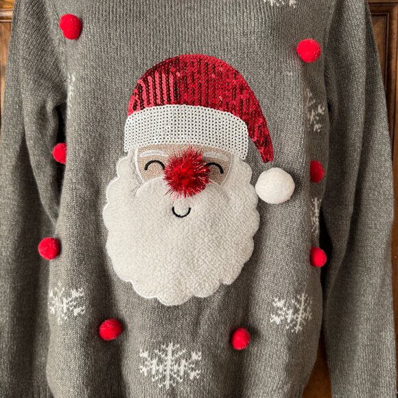Karen Scott Gray Santa Claus Sweater Medium - Picture 2 of 11